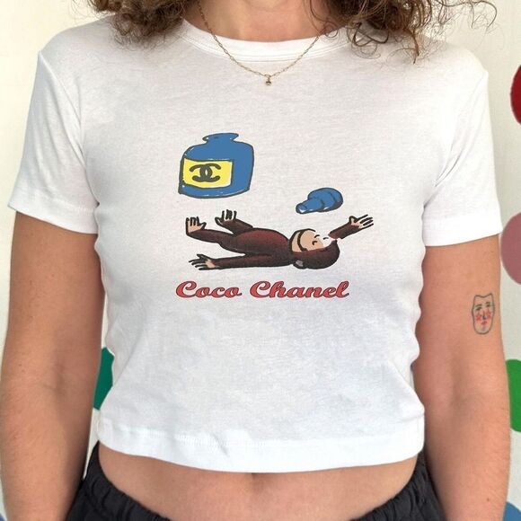 Curious George x Coco Chanel Cropped Graphic Tee - Picture 1 of 6